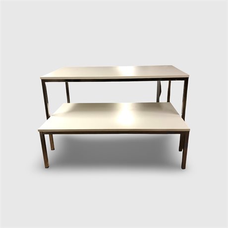 Podie/Bord vit/krom set med 2 bord